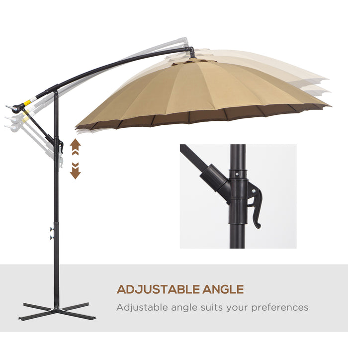 Cantilever Shanghai Parasol - 3m Beige Banana Sun Umbrella with Crank Handle, 18 Ribs, Cross Base - Ideal for Garden & Outdoor Shade Solutions