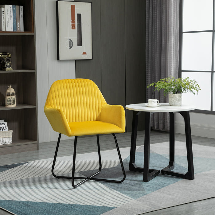 Upholstered Modern Armchair with Sleek Metal Base - Stylish Yellow Accent Chair for Living Room Comfort - Ideal for Contemporary Home Seating