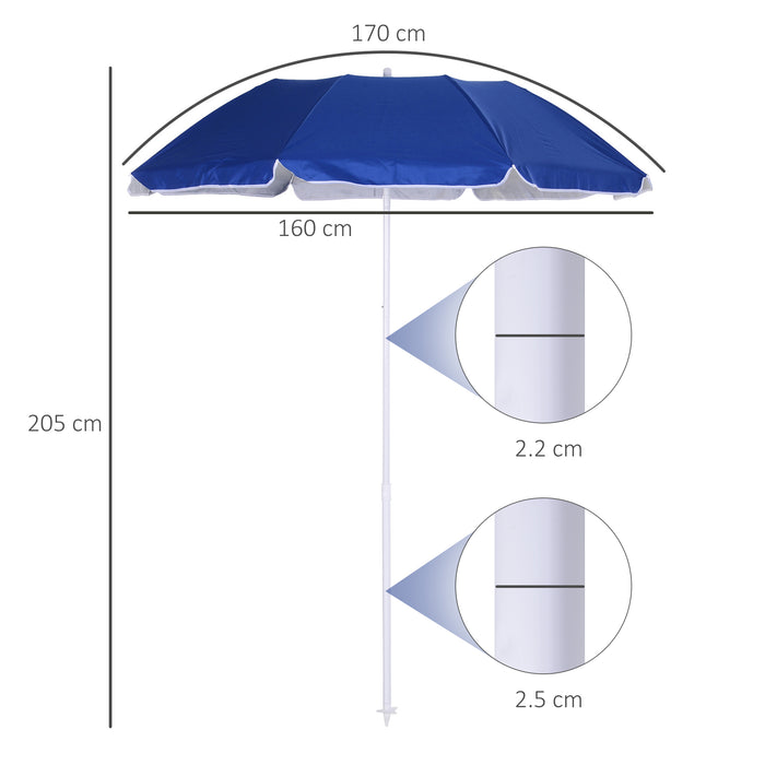 Extra Large 1.7x2m Tilted Beach Parasol - Sturdy Steel Frame, Blue Canopy - UV Protection for Outdoor Leisure and Picnics