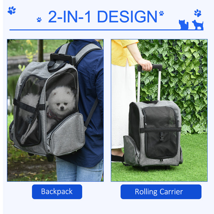 Pet Carry Backpack with Trolley - Dog Travel Bag with Telescopic Handle and Stroller Wheels, Portable Luggage - Ideal for Owners Who Travel with Their Pets