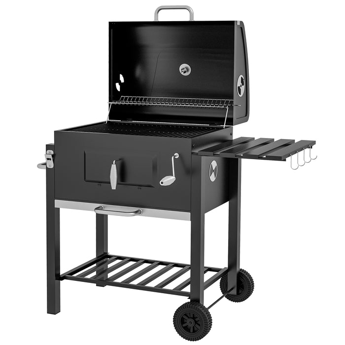 Height-Adjustable Charcoal Grill - Black, Coal Pan for Perfect Temperature Control - Ideal for Outdoor BBQ Enthusiasts and Pitmasters