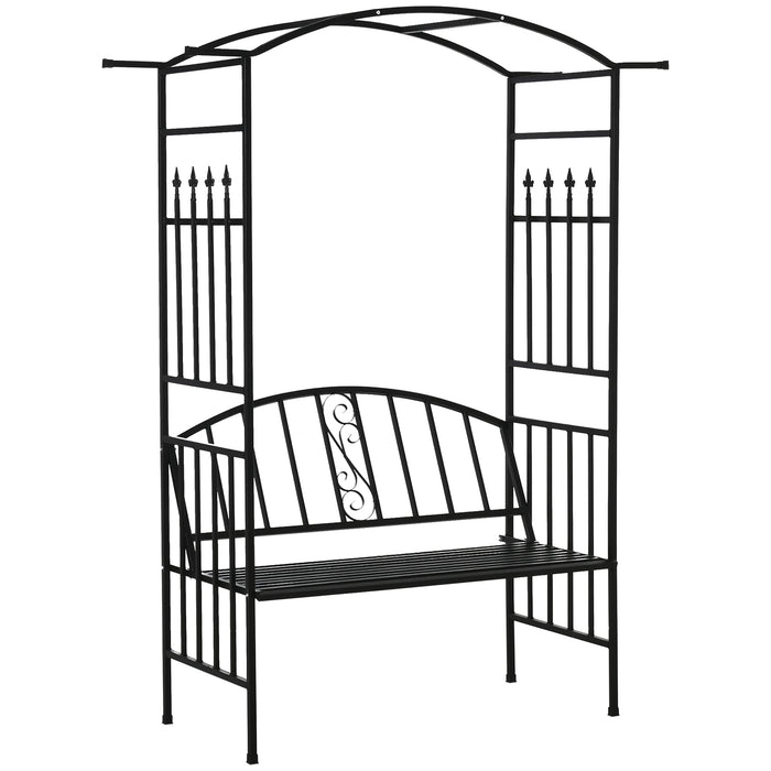 Garden Metal Arch Arbor with Bench - Outdoor Patio Love Seat Chair & Climbing Plant Pergola Trellis - Perfect for Cozy Couple Seating & Garden Beautification