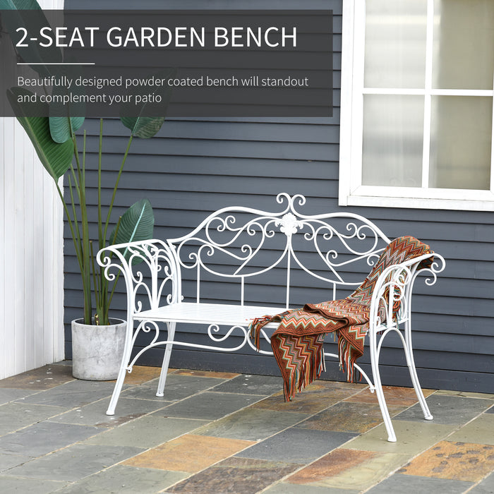 Garden Loveseat Bench - 2-Person Metal Patio Chair for Outdoor & Indoor Use - White Furnishing Ideal for Couples