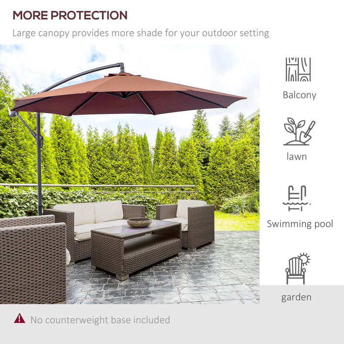 Outdoor Adjustable 3m Cantilever Umbrella - Coffee Colored, UV Protection Patio Parasol - Ideal for Garden, Deck, and Poolside Shade