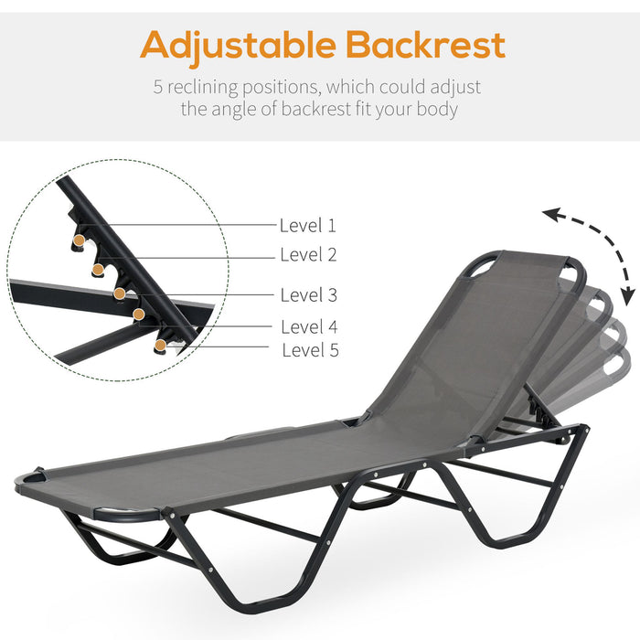 Sun Lounger Recliner - 5-Position Adjustable Backrest, Lightweight Frame for Outdoor Comfort - Ideal for Poolside Relaxation or Sunbathing in Grey