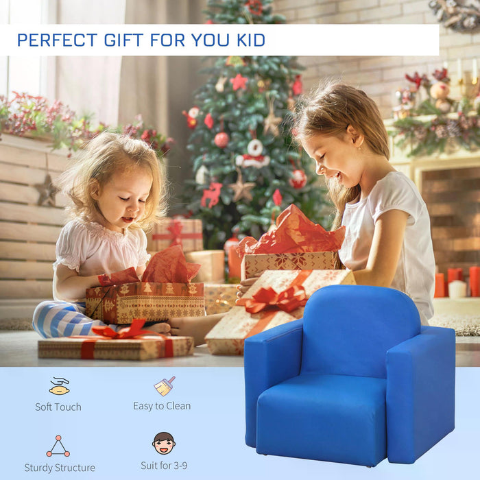 Kids Mini Sofa 3-in-1 - Multi-Functional Table and Chair Set, Children's Armchair Seat for Relaxation and Play - Ideal for Girls and Boys, Playroom Furniture in Chic Blue