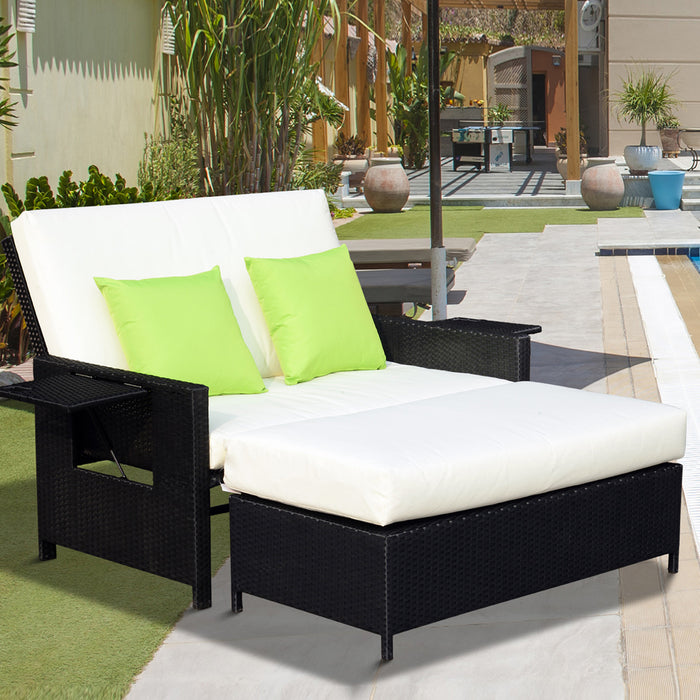 Outdoor Rattan Double Sofa Daybed - Garden Patio Furniture with Fire Retardant Cushions - Perfect for Couples' Relaxation and Sunbathing