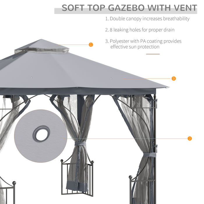 Garden Gazebo 3x3M - Double Tier Patio Party Tent with Sun Shade and Metal Frame - Ideal for Outdoor Shelter and Leisure Activities