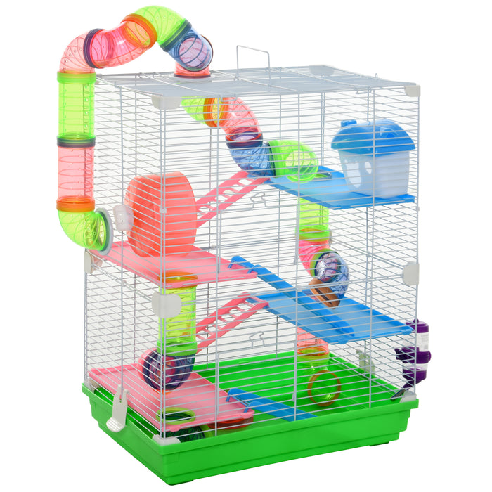 5-Tier Hamster and Dwarf Mice Cage - Multi-Level Habitat with Exercise Wheels, Tunnel Tube, Water Bottle, Food Dishes, and Ladder - Ideal Small Animal House for Fun and Comfort