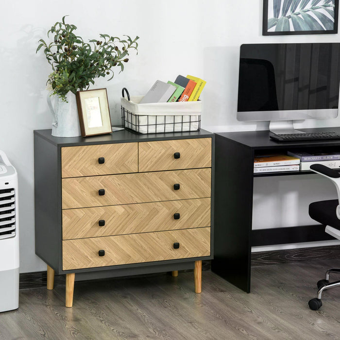 5-Drawer Chest Dresser - Freestanding Storage Cabinet with Metal Handles - Ideal for Bedroom and Living Room Organization