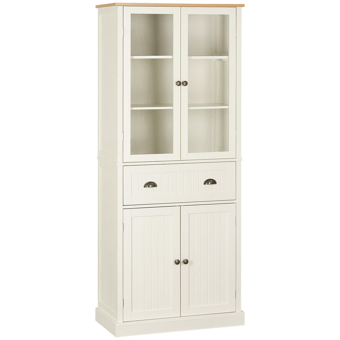 Freestanding 5-Tier Storage Cabinet with Drawer - Adjustable Shelves Kitchen Cupboard, Cream White - Ideal for Living Room and Dining Room Organization