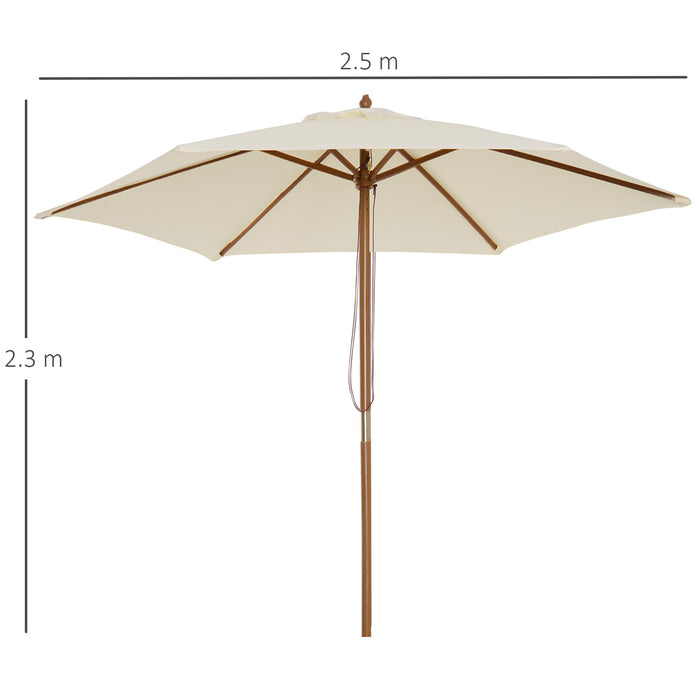 Wooden Garden Parasol 2.5m - Beige Sun Shade Patio Umbrella with Outdoor Canopy - Ideal for Garden Gatherings and Outdoor Relaxation