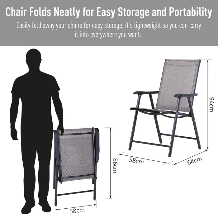 Foldable Garden Chair Duo with Metal Frame - Outdoor Patio and Park Seating - Space-Saving Yard & Dining Furniture Set in Grey