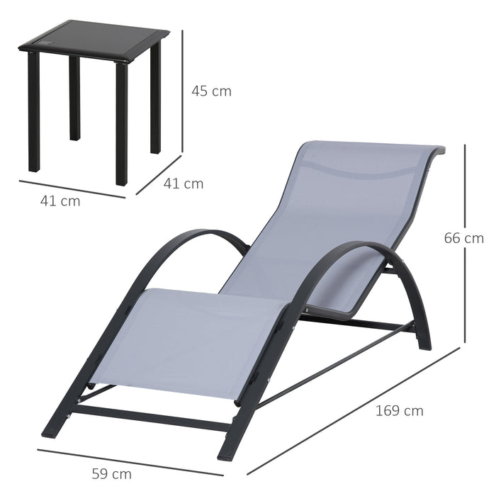 Outdoor Recliner Set - 3-Piece Garden Sunbathing Lounge Chairs with Matching Table, Light Grey - Perfect for Patio Relaxation and Entertaining Guests