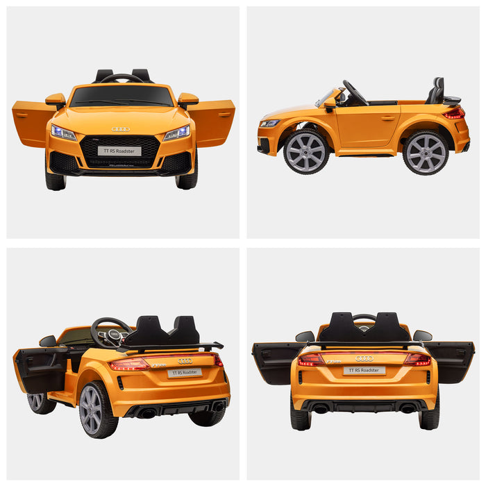 Kids Licensed Audi TT RS - Electric Ride-On Car with Remote, 12V Battery, Suspension, Headlights, MP3 Player, 3km/h in Yellow - Fun Driving Experience for Children