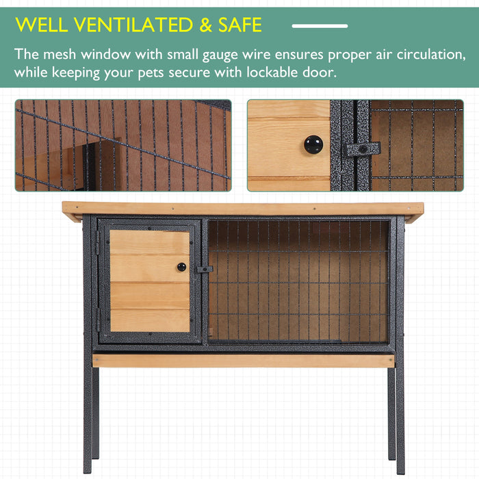 Elevated Wooden Hutch for Guinea Pigs and Bunnies - Outdoor Pet Cage with Slide-Out Tray, Lockable Door, and Openable Roof - Durable Small Animal Shelter for Secure & Easy Cleaning