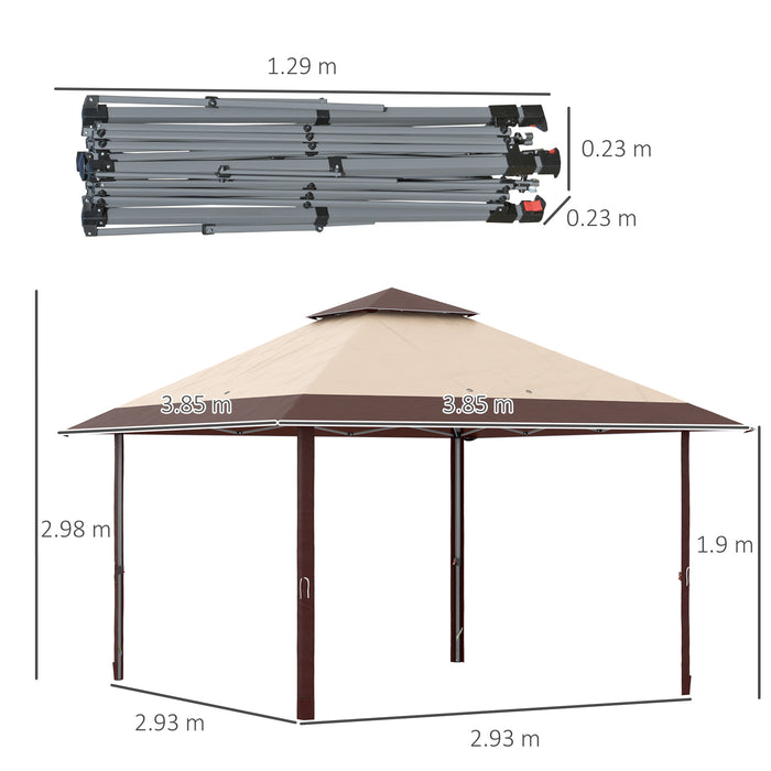 Pop-Up Double Roof Gazebo 4x4m - UV-Proof Canopy Tent with Roller Bag and Adjustable Legs, Steel Frame in Coffee - Perfect for Outdoor Parties and Events