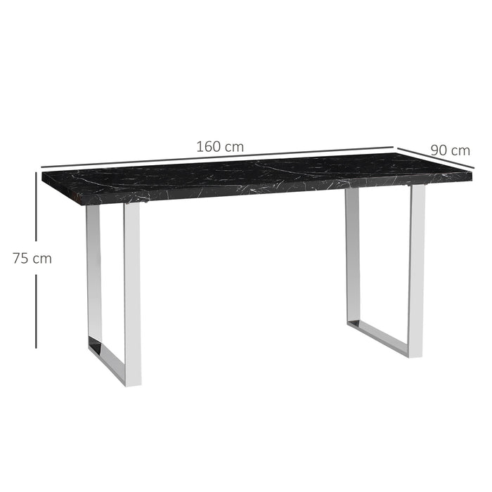 Modern Rectangular Dining Table - Marble Effect Top with Sturdy Steel Legs, Seats 6-8, 155 cm - Elegant Furniture for Contemporary Home Dining Spaces