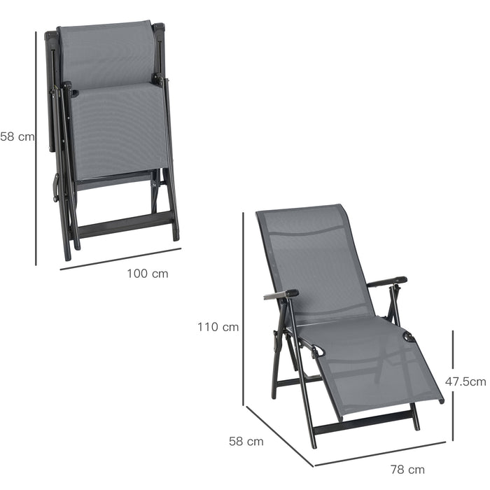 Adjustable Folding Steel Chaise Recliners - Set of 2 Outdoor Sun Loungers with 10 Positions, Grey - Perfect for Patio Relaxation and Sunbathing