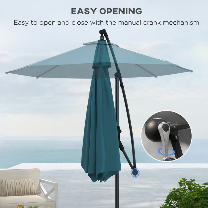 Cantilever 3m Banana Parasol with Cross Base - Round Hanging Patio Umbrella with Crank Handle, Tilt, and 8 Ribs - Ideal Shade for Outdoor Pool, Garden, Balcony in Blue