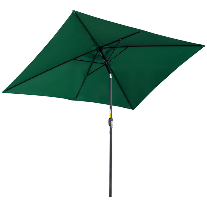 Aluminum Tilt Crank Patio Parasol - 3x2m Rectangular Garden Umbrella with Steel Canopy, Green - Ideal Sun Shade for Outdoor Leisure Spaces