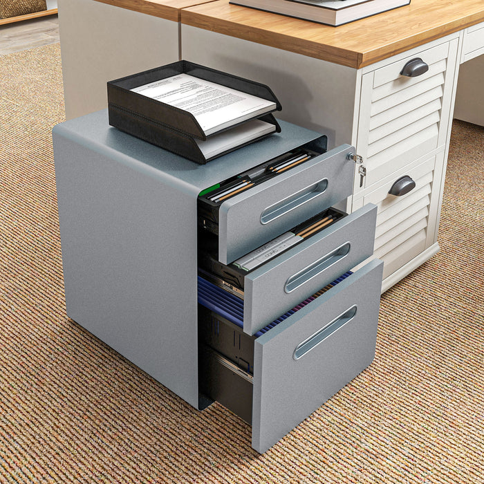 Lockable Rolling Filing Cabinet with 3 Drawers - Durable Steel Office Drawer Unit Compatible with A4, Letter, Legal Files - Secure Storage Solution for Professionals