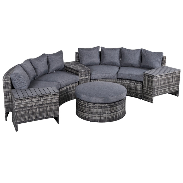 4-Seater PE Rattan Wicker Sofa Set - Outdoor Half Round Conversation Set with Umbrella Hole Side Table & Storage - Ideal for Patio & Garden Gatherings