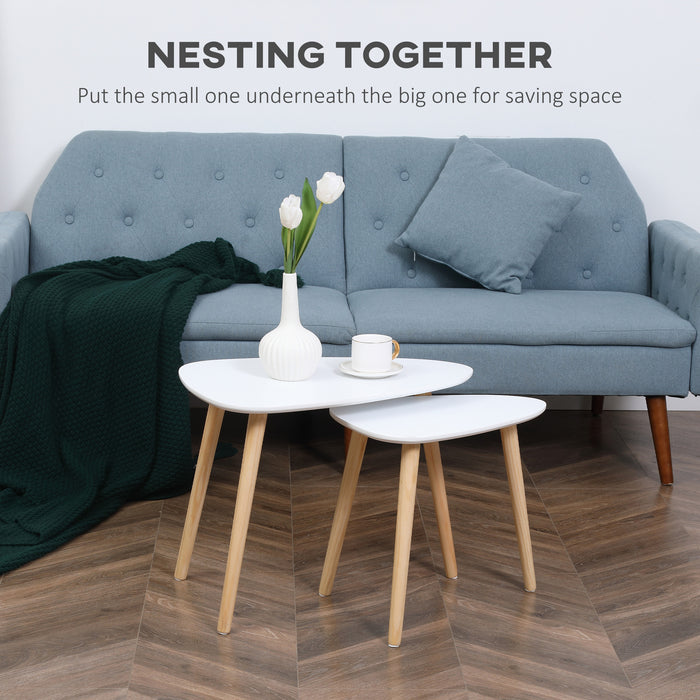 Triangular Nesting Side Table Set of 2 - Solid Wood Legs End Tables for Living Spaces - Ideal for Bedroom & Living Room Decor