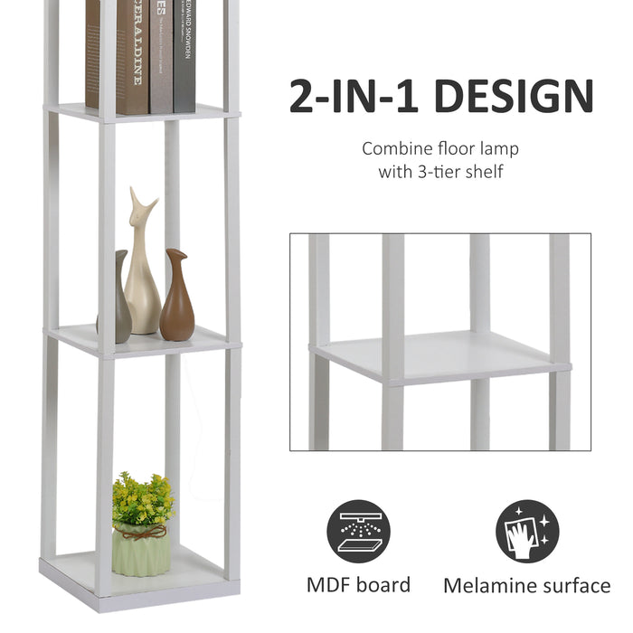 Modern White Floor Lamp with 4-Tier Shelving - Stylish Reading and Illumination Solution - Ideal for Organized Space and Cozy Atmospheres