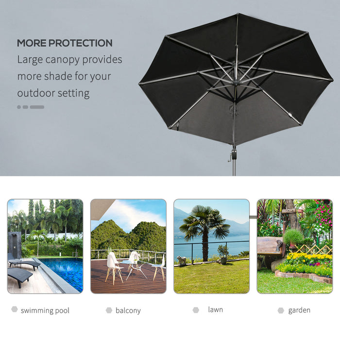 3M Cantilever Roma Parasol - Adjustable Garden Sun Umbrella with Solar LED Light, UV50+ Protection, Aluminum, Tilt & Crank Features - Perfect for Outdoor Relaxation and Nighttime Ambiance