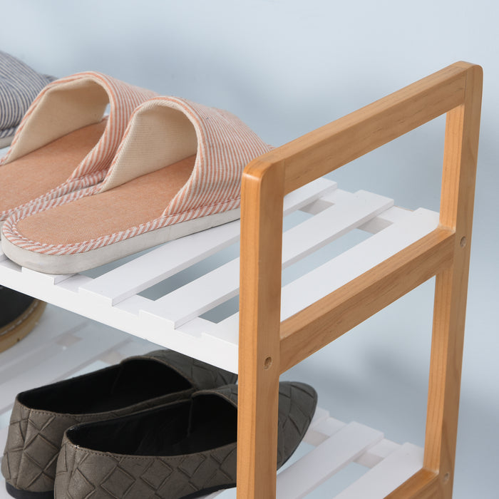 4-Tier Shoe Organizer Stand - Wooden Frame Storage Rack, 78x68x26cm Shelf for Footwear - Space-Saving Hallway Entryway Furniture