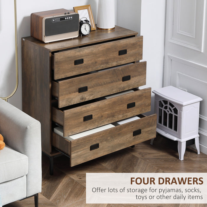 4-Drawer Chest Storage Organizer - Brown Bedroom & Living Room Dresser with Sturdy Metal Frame - Space-Saving Solution for Clothes and Accessories