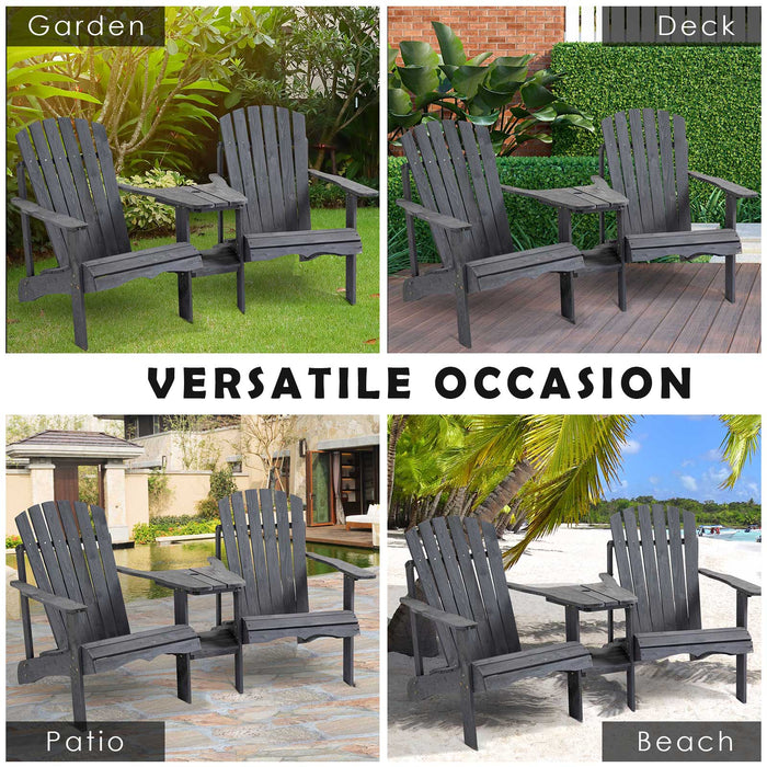 Garden Patio Double-Seater Adirondack Chairs with Table - Wooden Loveseat with Umbrella Hole for Outdoor Relaxation - Ideal for Deck, Lawn, and Backyard Lounging