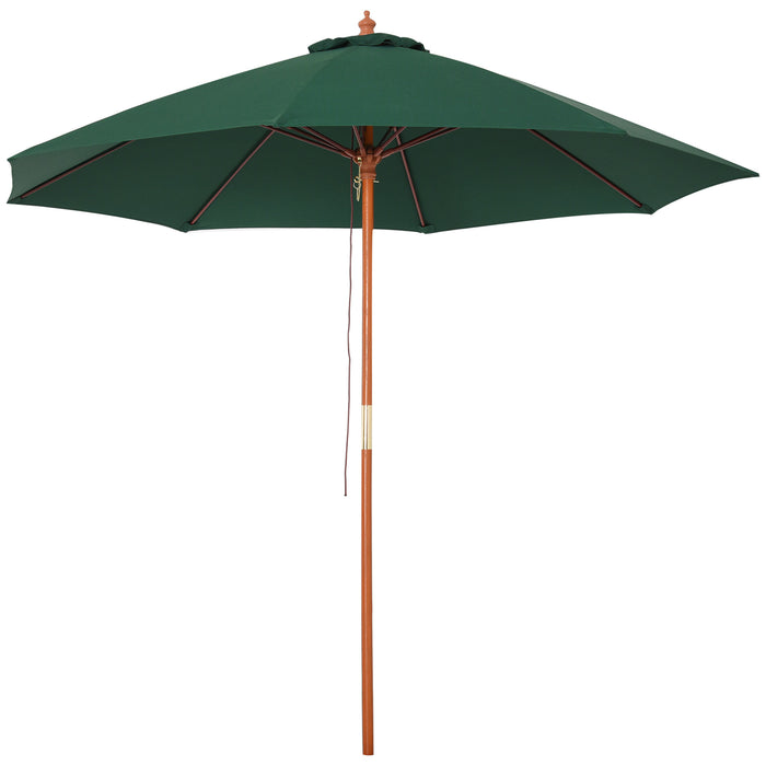 2.5m Wood Garden Parasol - Sun Shade Patio & Outdoor Market Umbrella with Ventilated Canopy, Dark Green - Ideal for Comfortable Outdoor Relaxation