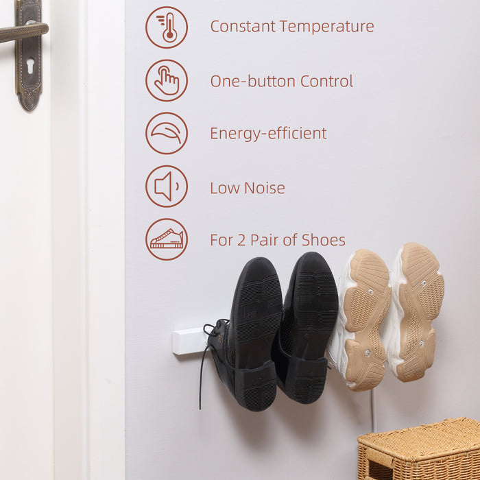 Electric Shoe Dryer 2-Pack - Wall Mounted Boot & Shoe Warmer with Constant Temperature - Perfect for Drying Leather Footwear, Socks, White