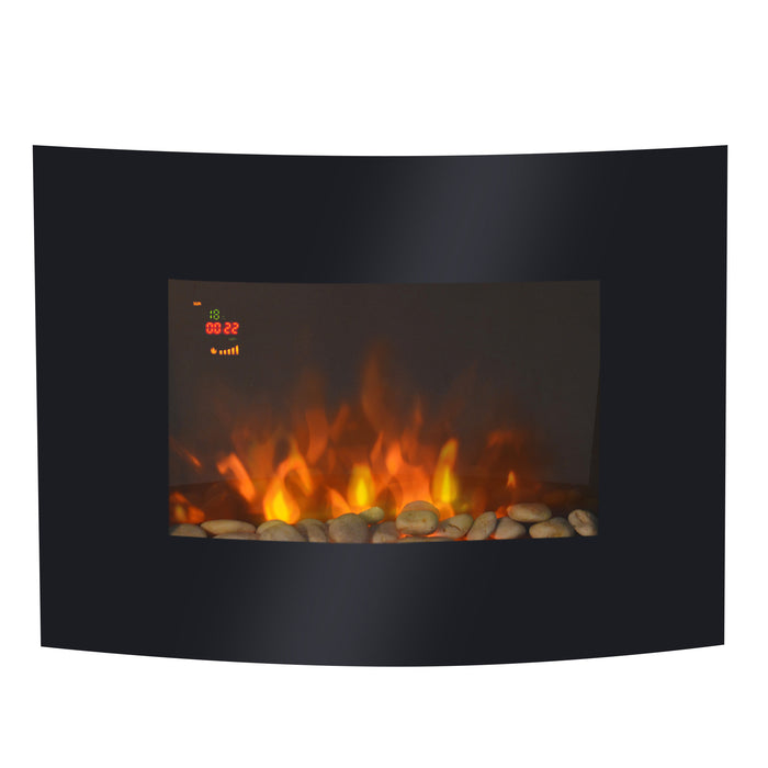 Curved Glass LED Electric Fireplace - Wall Mounted, 900/1800W Heat Settings - Cozy Ambiance for Living Spaces