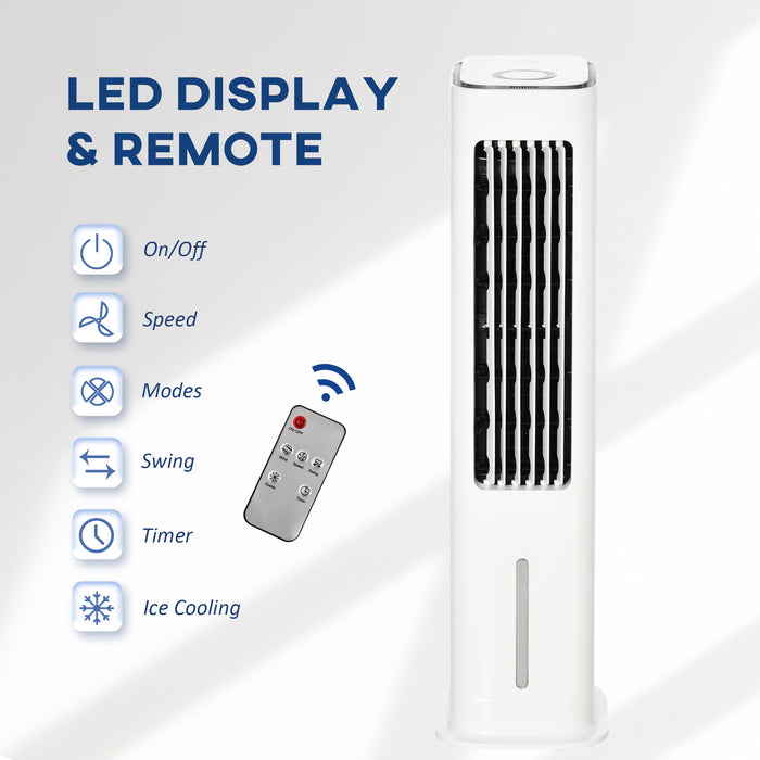 Evaporative Air Cooler with Ice Compartment - 3 Modes & Speeds, Remote, Timer, White - Ideal for Home Cooling & Energy Efficiency