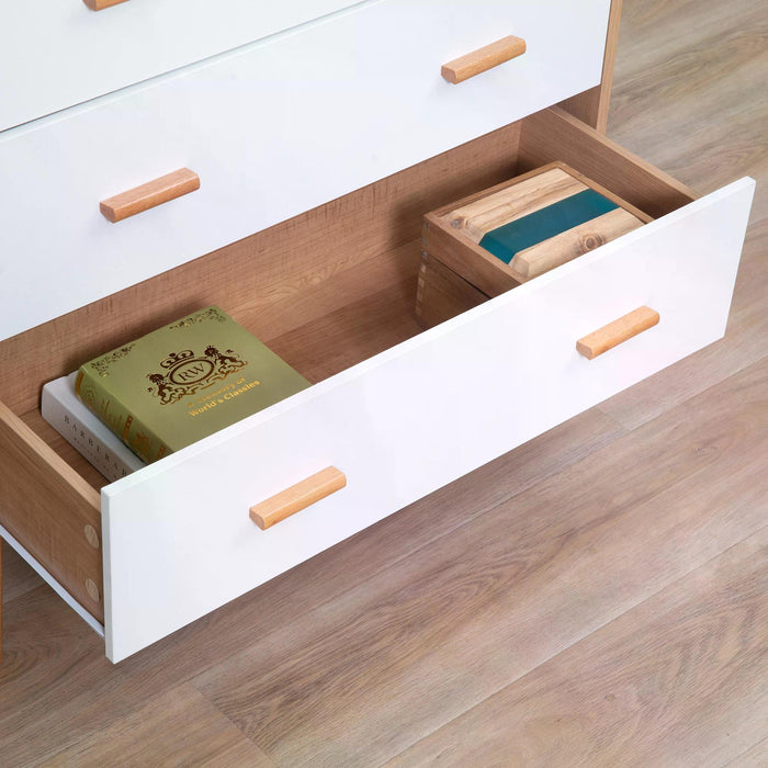 3-Drawer Chest - Bedroom Storage Cabinet & Organizer in White and Natural - Ideal for Living Room Organization