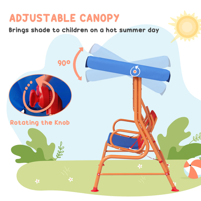 Kids Cowboy-Themed Garden Swing - 2-Seater Chair with Adjustable Canopy and Safety Belts - Perfect for Outdoor Family Fun