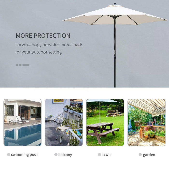 Round 2.8m Garden Parasol Umbrella with 6 Ribs - Manual Push Outdoor Market Table Sunshade - Ideal for Patio Use and Sun Protection in Off-White