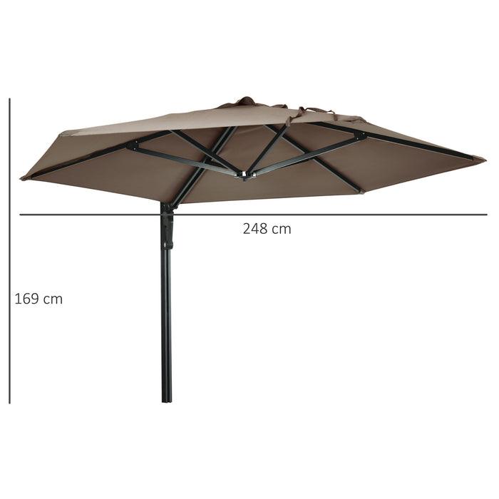 Wall Mounted Parasol with Easy Push Operation - 180-Degree Rotatable Outdoor Umbrella for Patio, Deck, Garden, 250cm - Sun Protection for Porch Relaxation, Khaki