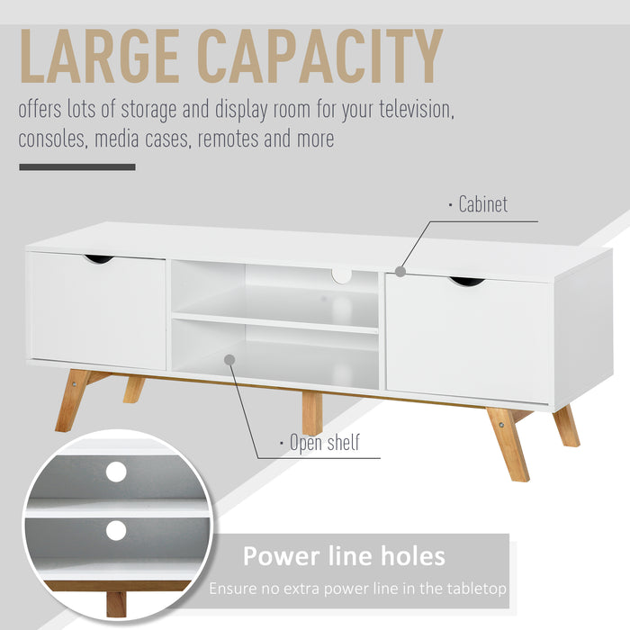 4-Compartment Media Entertainment Stand - Sturdy Particle Board Construction in White Finish - Ideal Storage Solution for Living Room