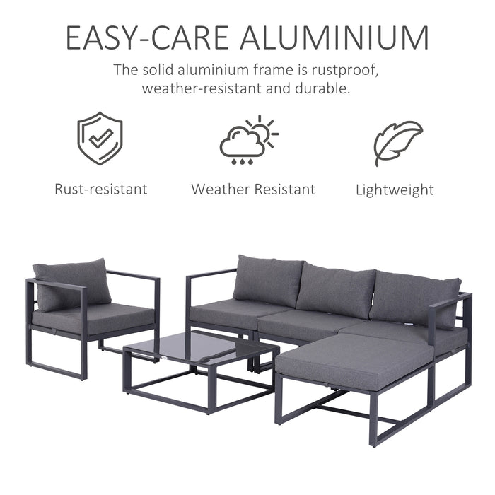 Aluminium Frame 5-Seater Sectional Sofa Set with Footrest - Outdoor Indoor Thick Padded Cushions and Coffee Table - Comfortable Lounging for Patio or Living Room