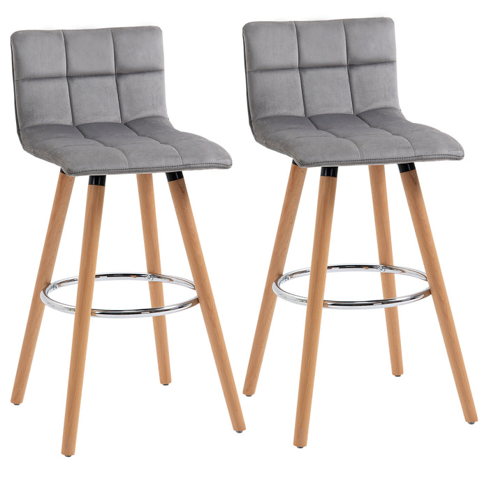 Armless Upholstered Counter Height Bar Chairs, Set of 2 - Sturdy Wood Legs and Footrest in Grey - Ideal for Kitchen Island and Home Bar Seating