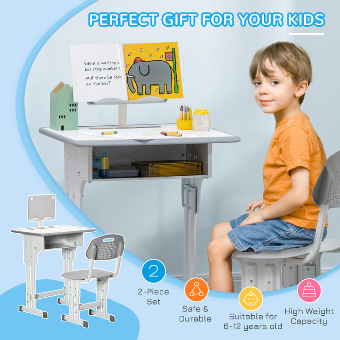 Height Adjustable Kids Desk and Chair Set - Includes Storage Drawer, Book Stand, Cup Holder, Pen Slot - Ideal for Homework and Art Projects