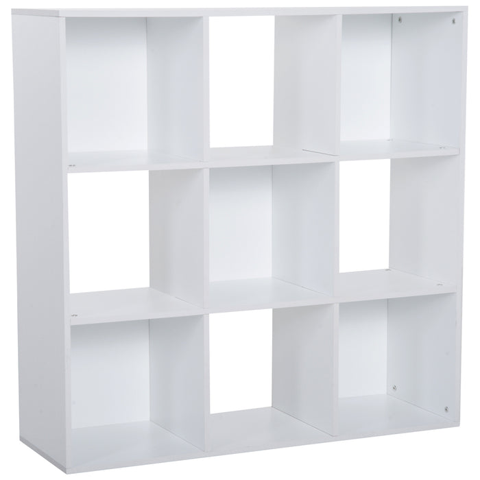 3-Tier 9-Cube Storage Organizer - Particle Board Cabinet with Bookcase Shelves for Home Office - Space-Saving Solution in White