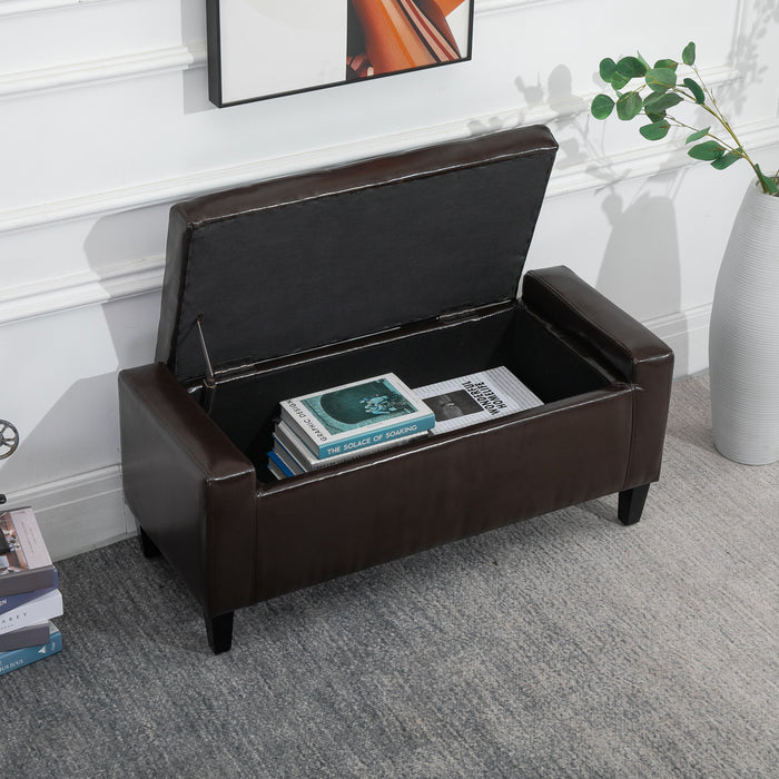 Luxurious PU Leather Ottoman Bench - Versatile Flip-Top Storage Chest and Seating Cube, 92x40x40cm - Stylish Brown Tufted Design for Organizing Home Spaces