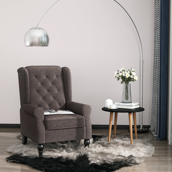 Retro Wingback Armchair - Button Tufted, Wooden Frame Accent Chair for Living Room and Bedroom - Classic Comfort in Brown