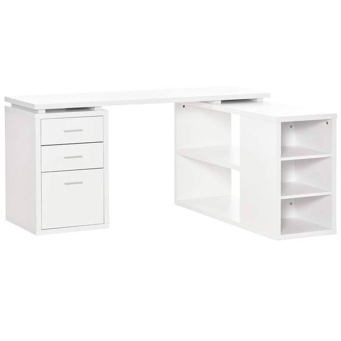 L-Shaped Workstation - Multifunctional White Corner Desk with Storage Shelves & Drawers - Ideal for Home Office and Study Area