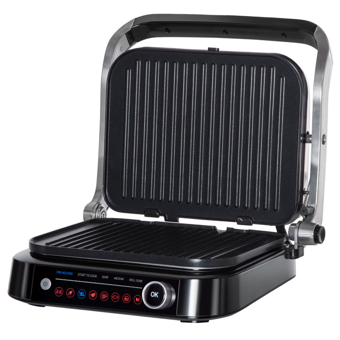 Electric Non-stick Health Grill & Panini Press - 2100W with 180° Flat Open, Drip Tray, Removable Plate & 8 Auto Settings - Perfect for Healthy Grilling and Delicious Paninis